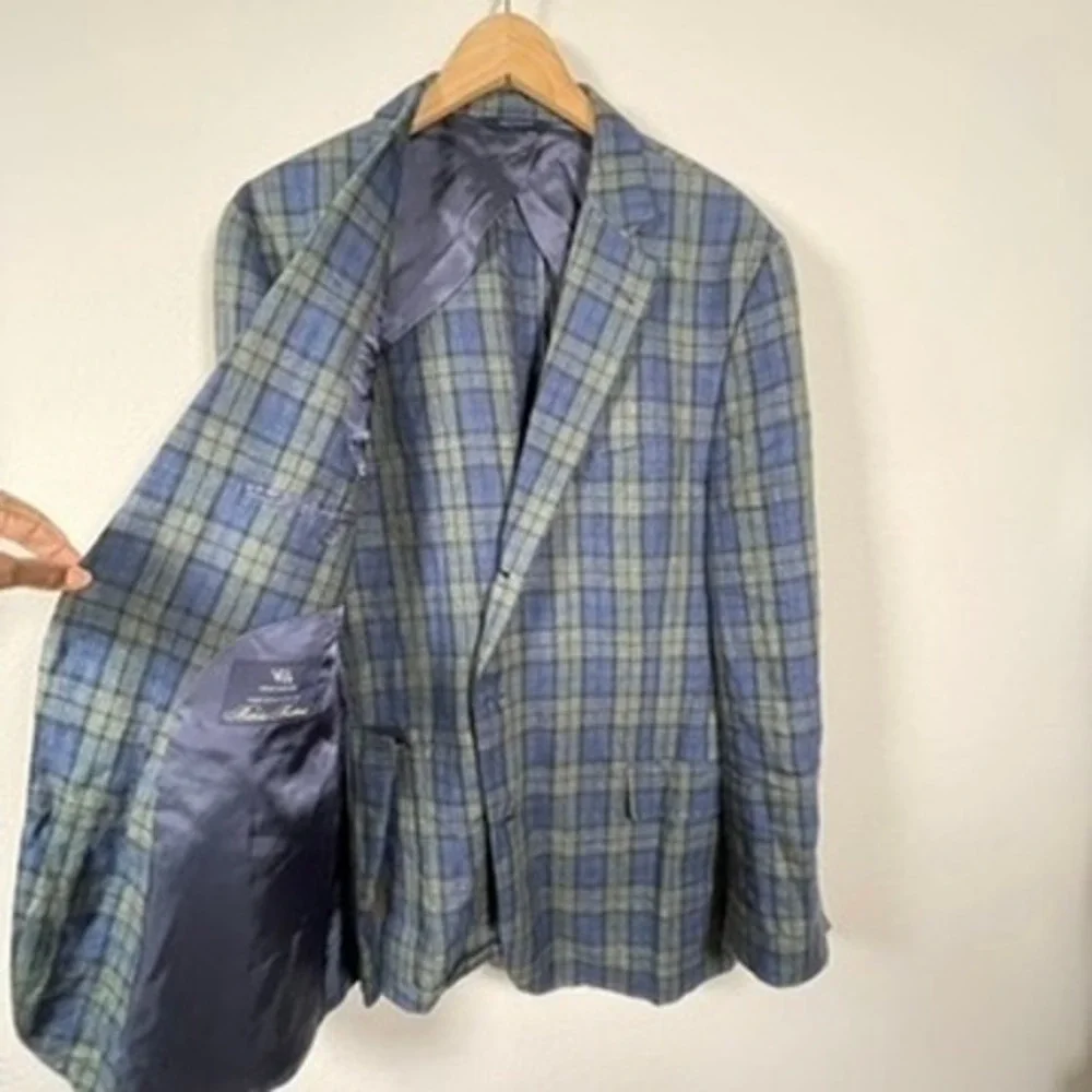 Brooks Brothers Sport‎ Coat Mens 44 Blue Green Plaid Excellent Leo Master Blazer